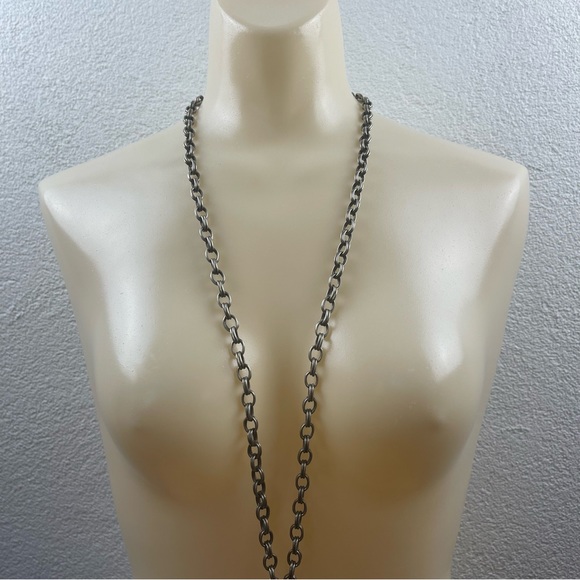Vintage l 80s Givenchy Silver Pewter Floral Pearl Drop Chain Statement Necklace - Picture 3 of 11